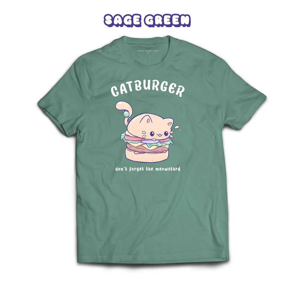 Catburger T-shirt, Sage 100% Ringspun Cotton T-shirt