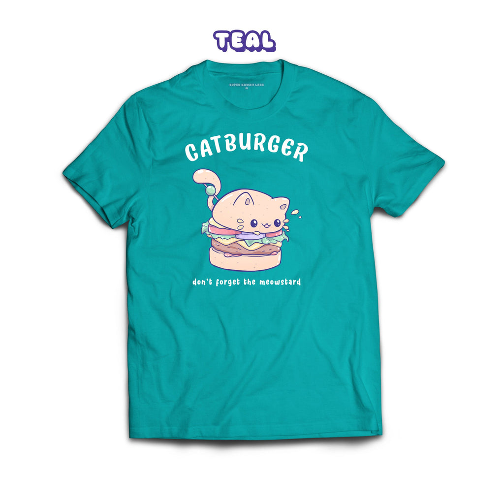 Catburger T-shirt, Teal 100% Ringspun Cotton T-shirt