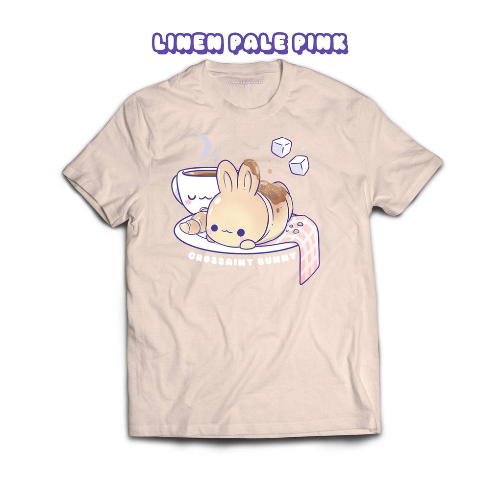 Croissant Bunny T-shirt, Linen Pale Pink 100% Ringspun Cotton T-shirt